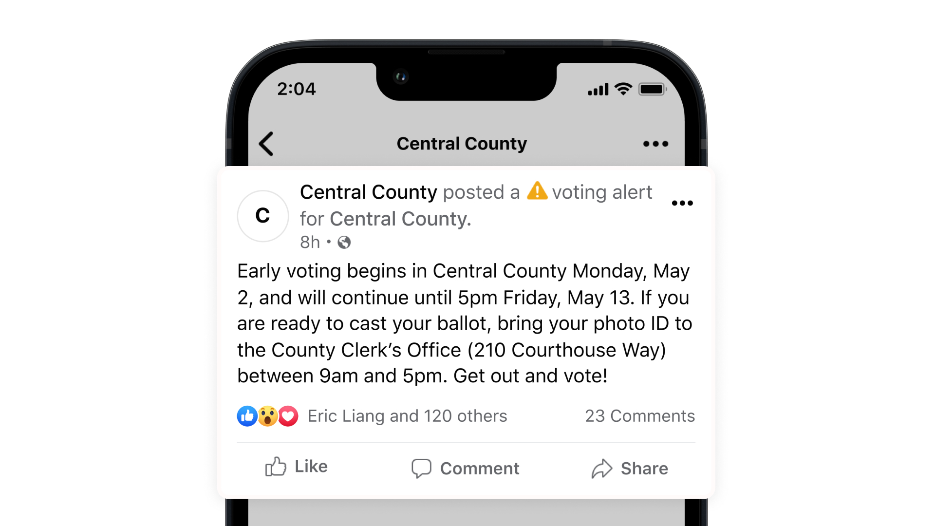 An image showing a voting alert on Facebook.